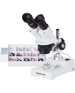 AmScope SE303R-P-RK15 10X-30X Forward Stereo Microscope with Rock Collection
